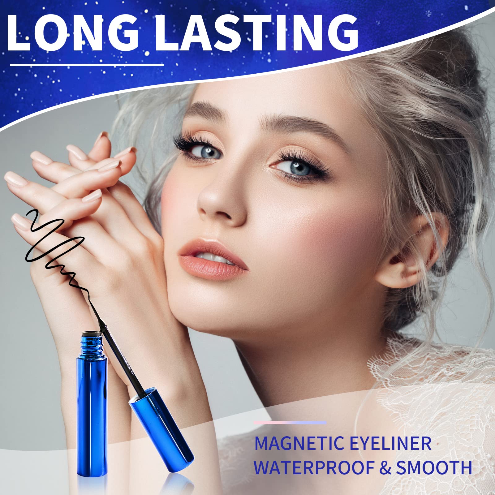 KATGE Magnetic Eyelashes & Eyeliner Kit — 3D Natural Look, No Glue, Reusable (7 Pairs)