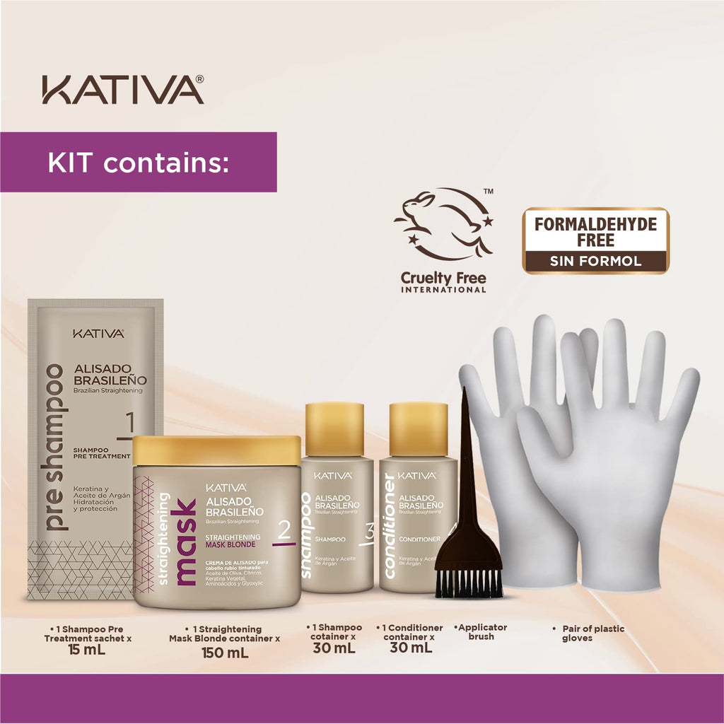KATIVA Blonde Brazilian Straightening Kit — 12 Weeks of At-Home Keratin Treatment for Light Hair