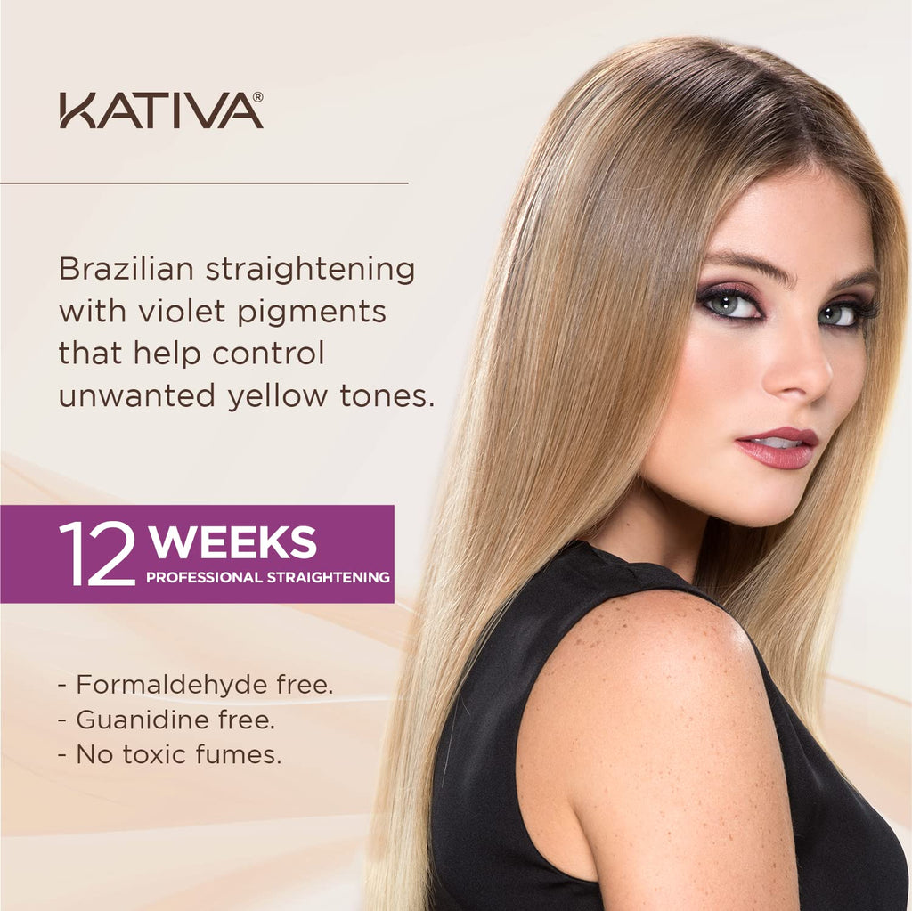 KATIVA Blonde Brazilian Straightening Kit — 12 Weeks of At-Home Keratin Treatment for Light Hair