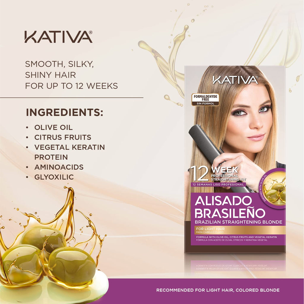 KATIVA Blonde Brazilian Straightening Kit — 12 Weeks of At-Home Keratin Treatment for Light Hair