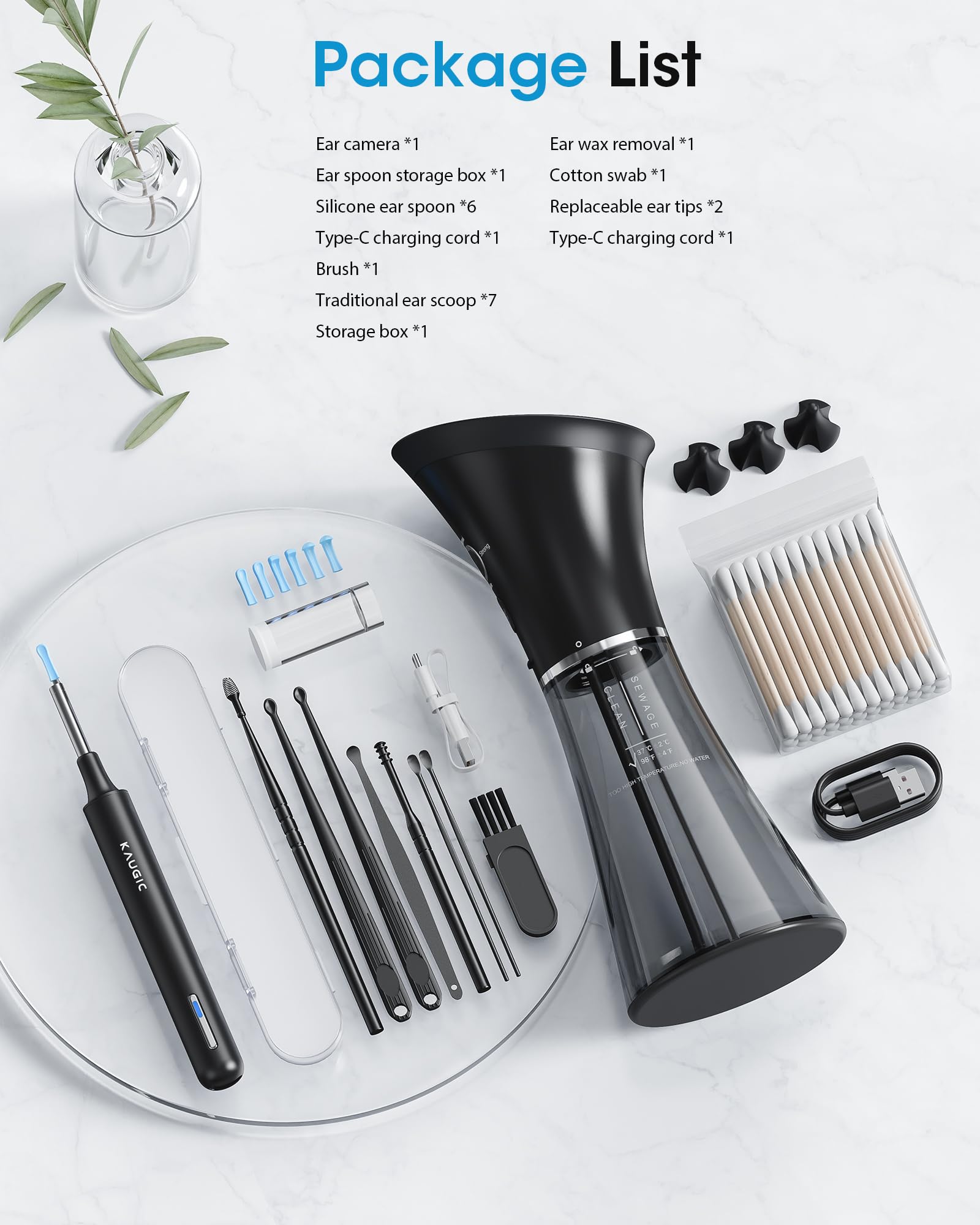 KAUGIC Ear Wax Removal Kit with Camera – Safe, Visual Ear Cleaning