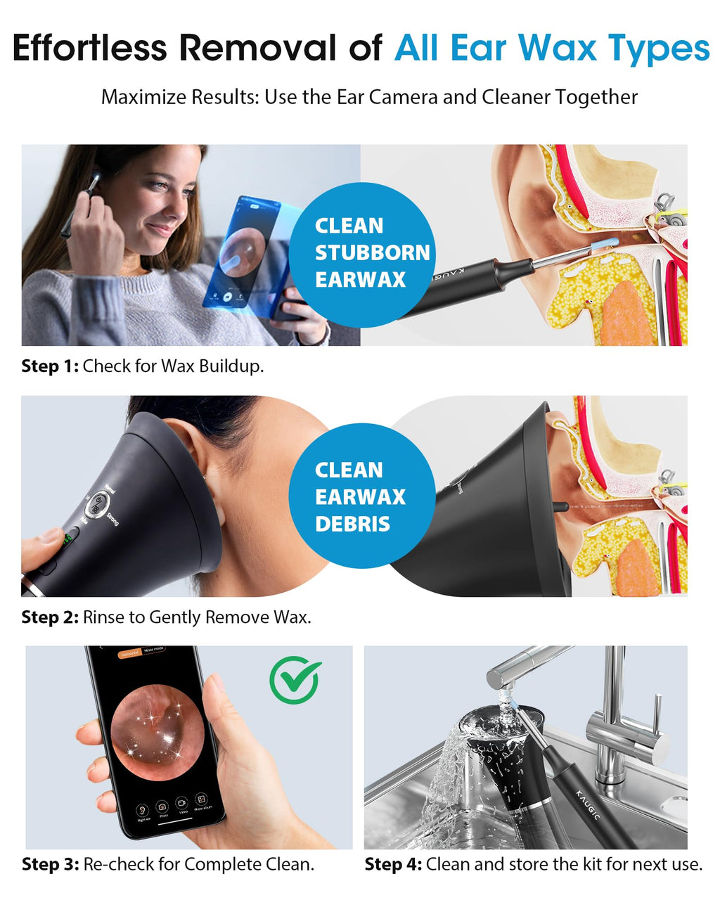 KAUGIC Ear Wax Removal Kit with Camera – Safe, Visual Ear Cleaning