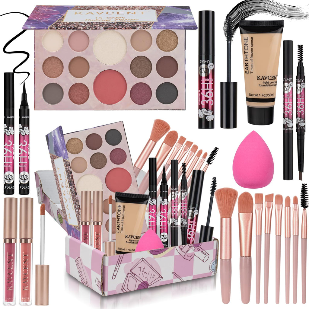 KAVCENT All-in-One Makeup Kit for Teens — 14-Color Palette & Full Set