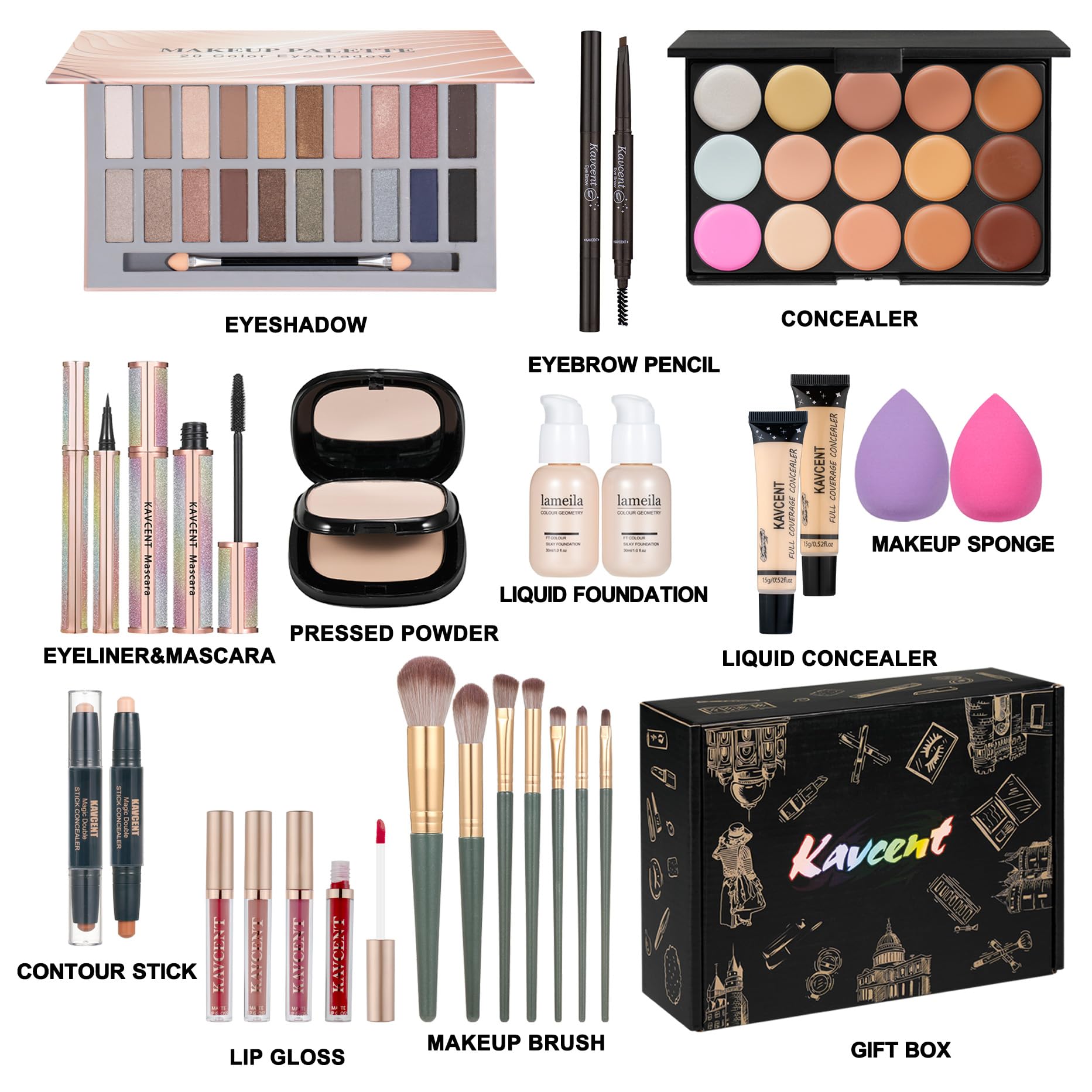 KAVCENT All-in-One Makeup Set for Women | Eyeshadow Palette, Foundation & Concealer Kit