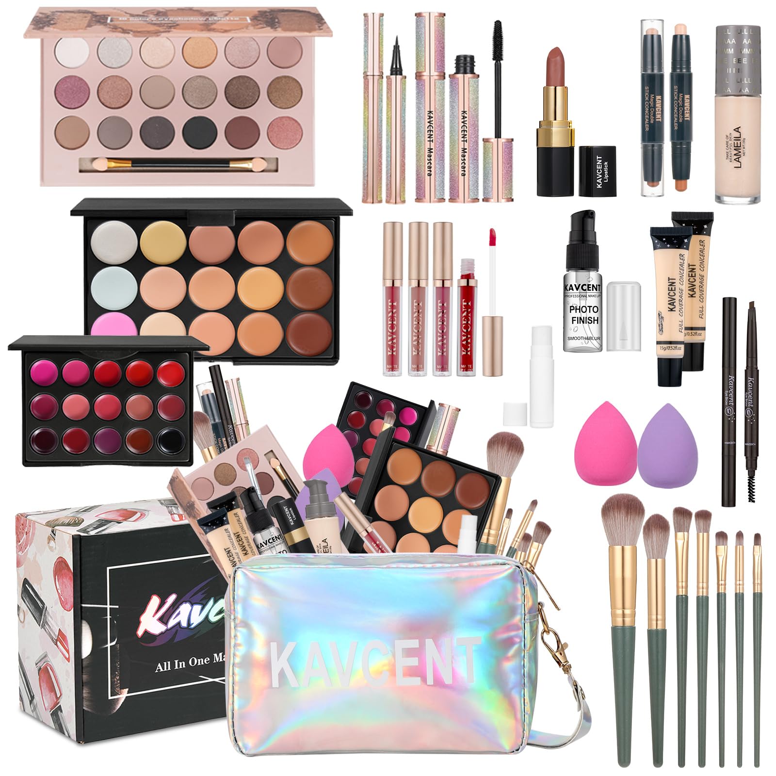 KAVCENT Makeup Sets for Teens & Women – All-in-One Complete Kit with Eyeshadow Palette, Foundation & Gift Set