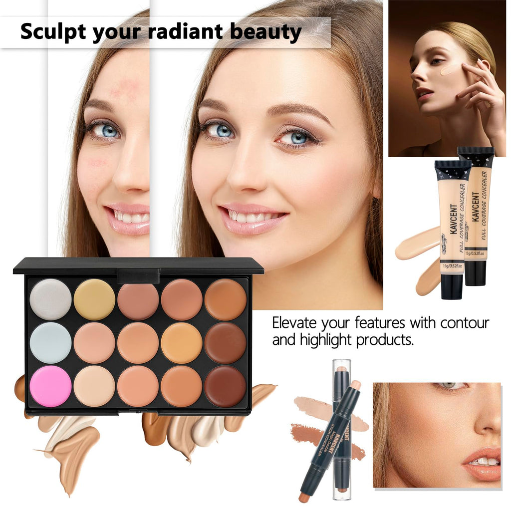 KAVCENT Makeup Sets for Teens & Women – All-in-One Complete Kit with Eyeshadow Palette, Foundation & Gift Set