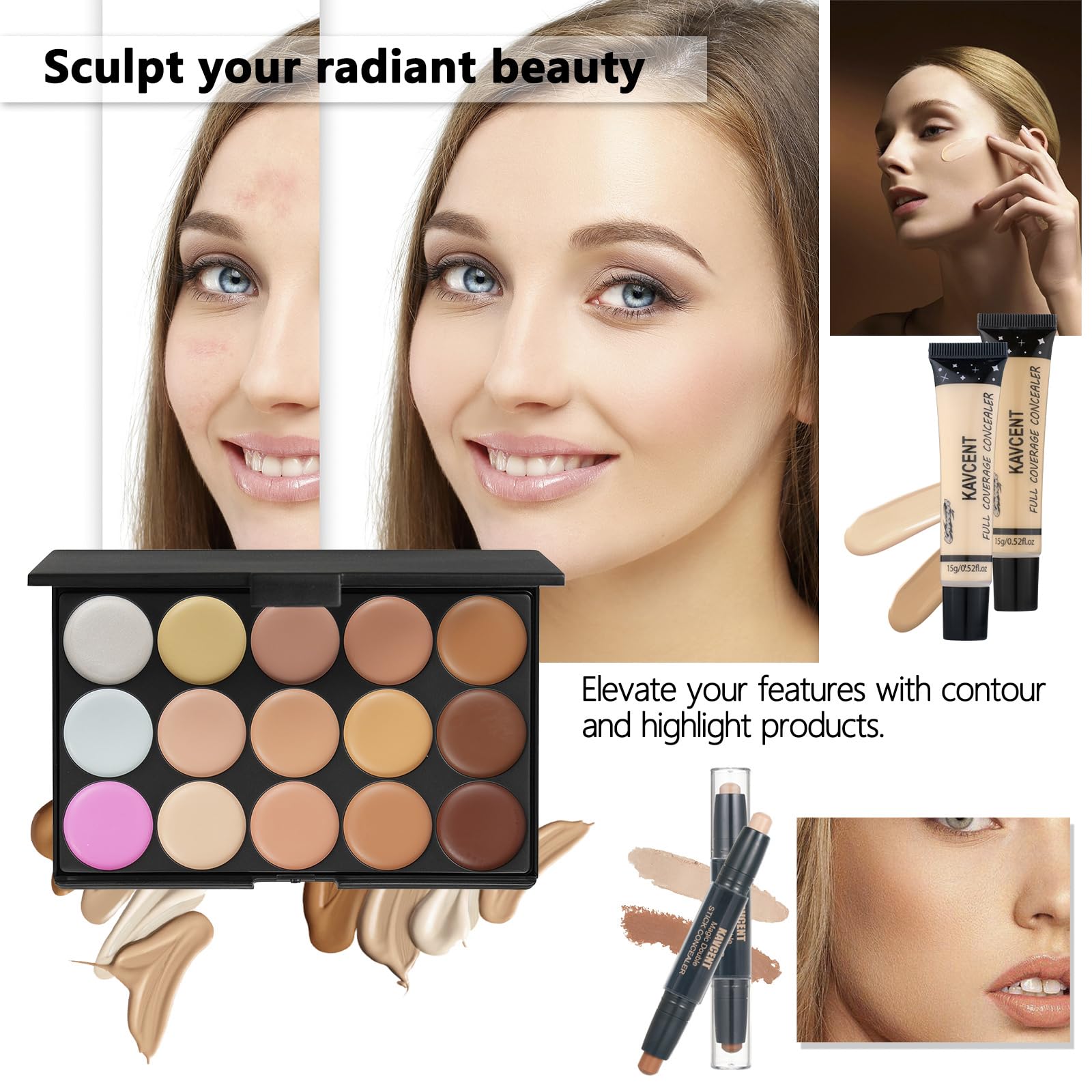 KAVCENT Makeup Sets for Teens & Women – All-in-One Complete Kit with Eyeshadow Palette, Foundation & Gift Set