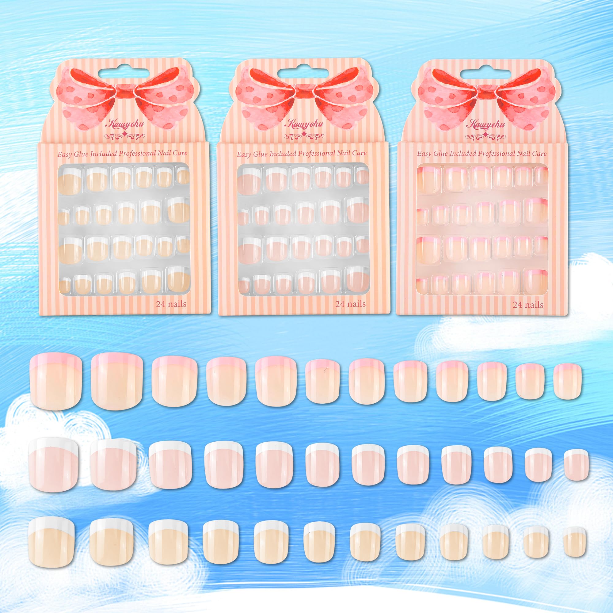 Kawyehu Kids Press-On Nails – 72Pcs Short Fake Nails for Girls