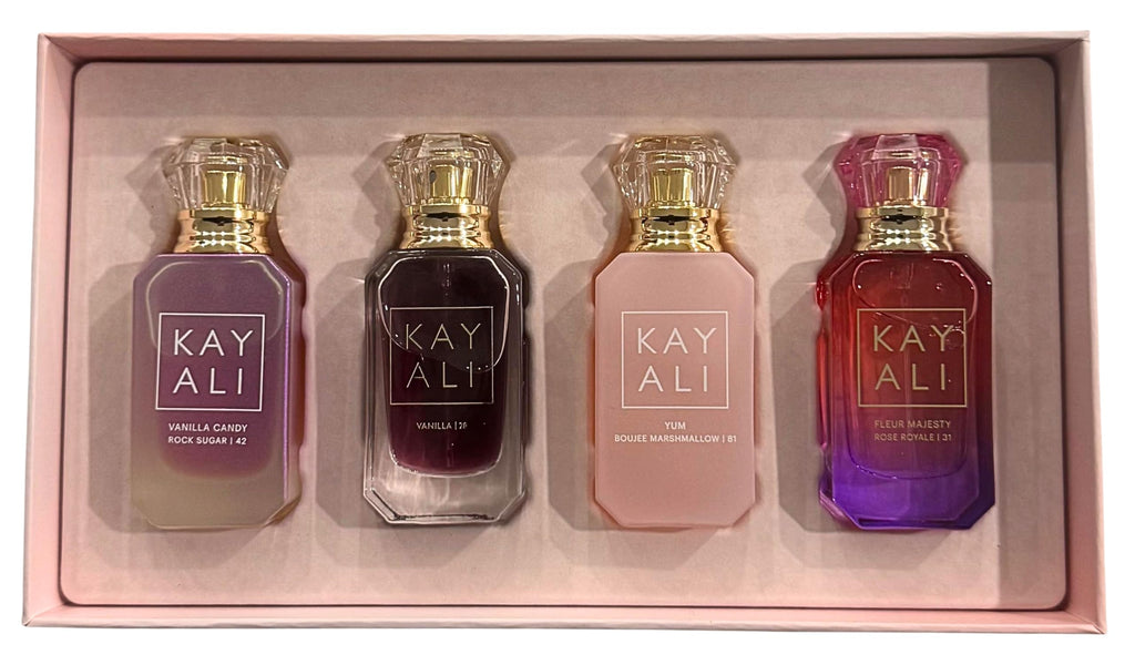 KAYALI Sweet Obsessions Mini Gift Set – 4x10ml EDPs: Vanilla Candy Rock Sugar 42, Vanilla 28, Yum Boujee Marshmallow 81, Fleur Majesty Rose Royale 31
