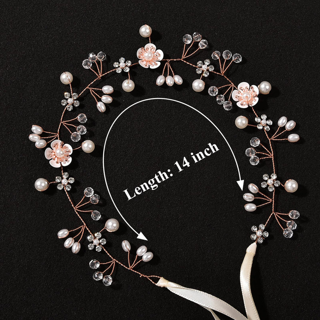 KAYZON Flower Girl Headpiece Rose Gold — Pearl and Flower Bridal Hair Accessory