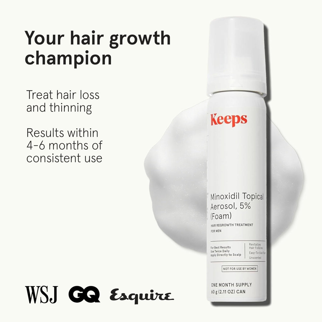 Keeps 5% Minoxidil Foam for Men – 3 Month Supply (3 x 2.11oz), Crown Hair Loss Treatment