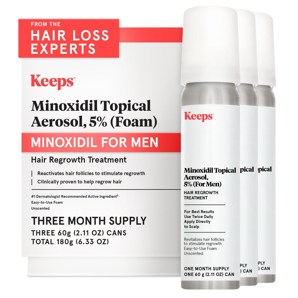 Keeps 5% Minoxidil Foam for Men – 3 Month Supply (3 x 2.11oz), Crown Hair Loss Treatment