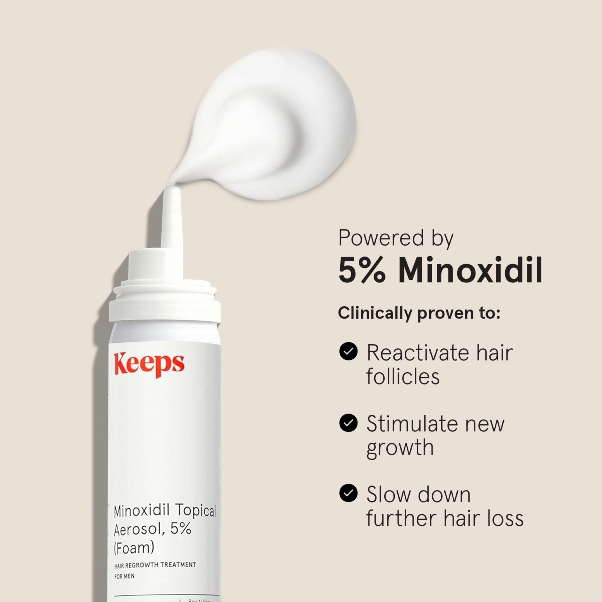 Keeps 5% Minoxidil Foam for Men – 3 Month Supply (3 x 2.11oz), Crown Hair Loss Treatment