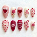 KEHKFSEF Valentines Press-On Nails – Medium Almond, 3D Heart Designs, 24 pcs