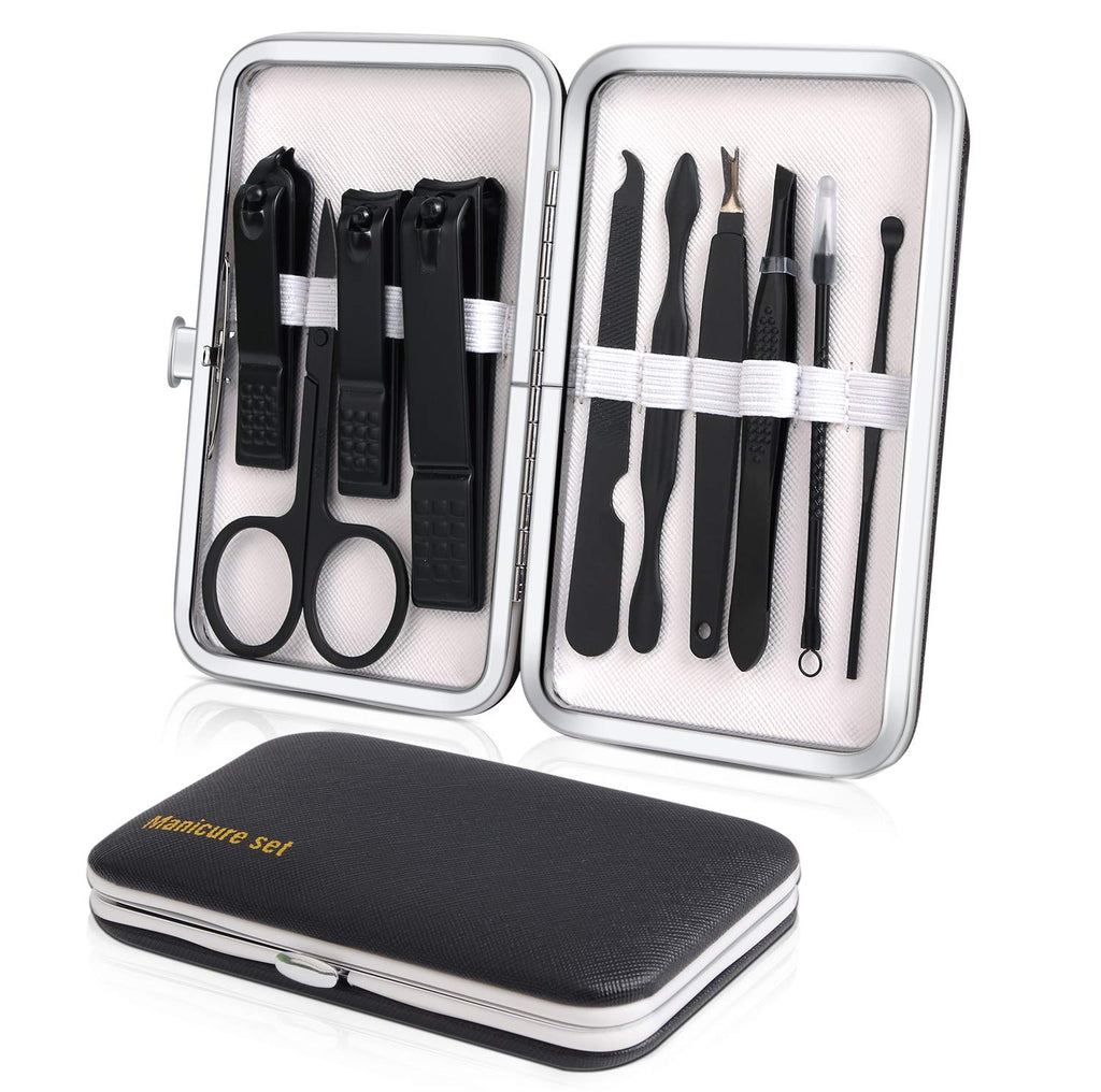 Keiby Citom Manicure Set – 10pc Travel Mini Nail Clippers Kit Pedicure Tools (Black)