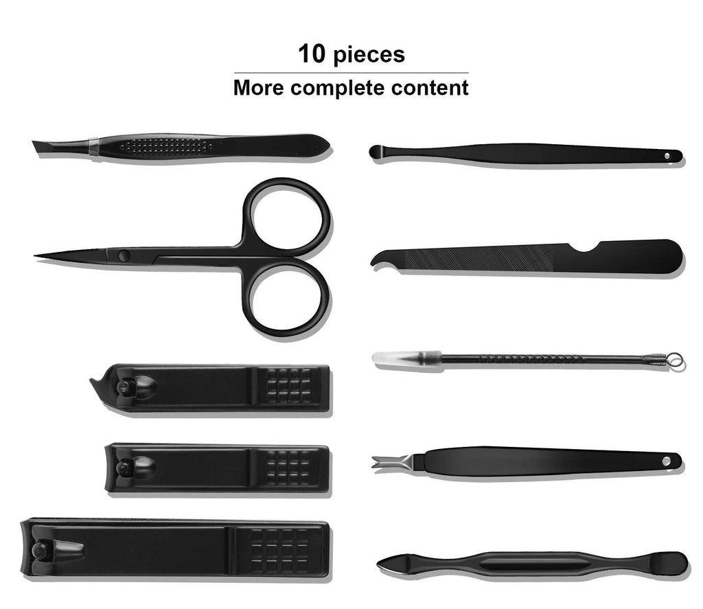 Keiby Citom Manicure Set – 10pc Travel Mini Nail Clippers Kit Pedicure Tools (Black)