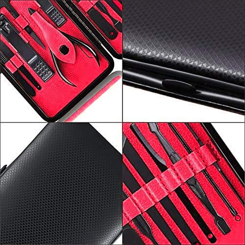 Keiby Citom 15pc Stainless Steel Nail Tools Set with Luxury Case – Manicure & Pedicure Kit (Black/Red)