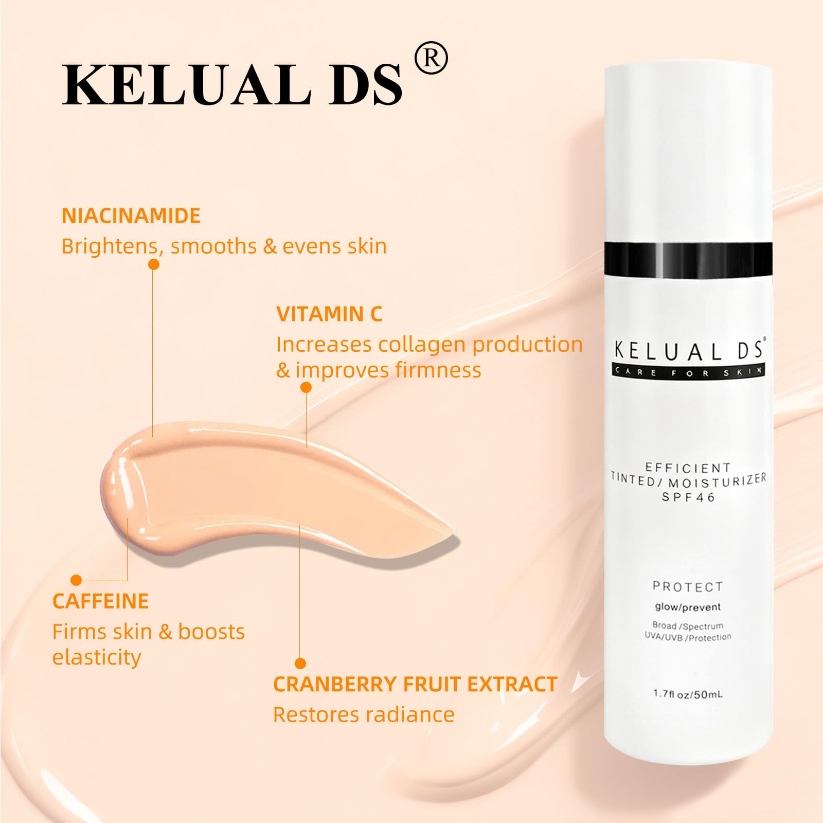 KELUAL DS Anti-Aging Tinted Moisturizer SPF 46 | Sheer Hydrating Sunscreen & Tint