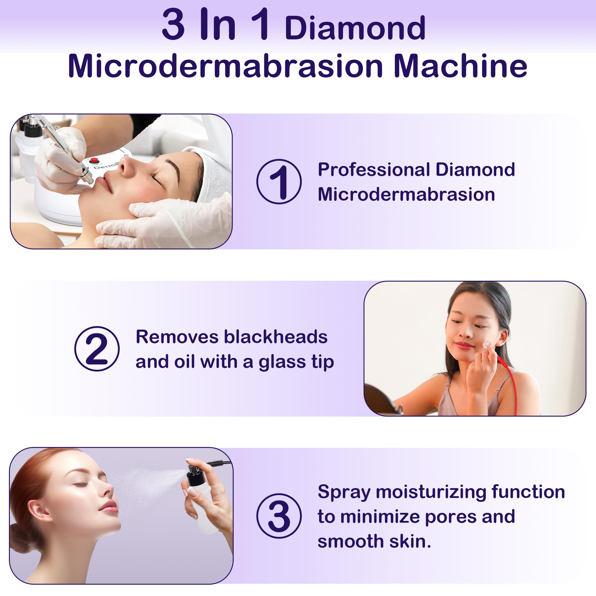 Kendal 3-in-1 Microdermabrasion Machine – Diamond Dermabrasion, Vacuum Blackhead Removal & Spray Moisturisation
