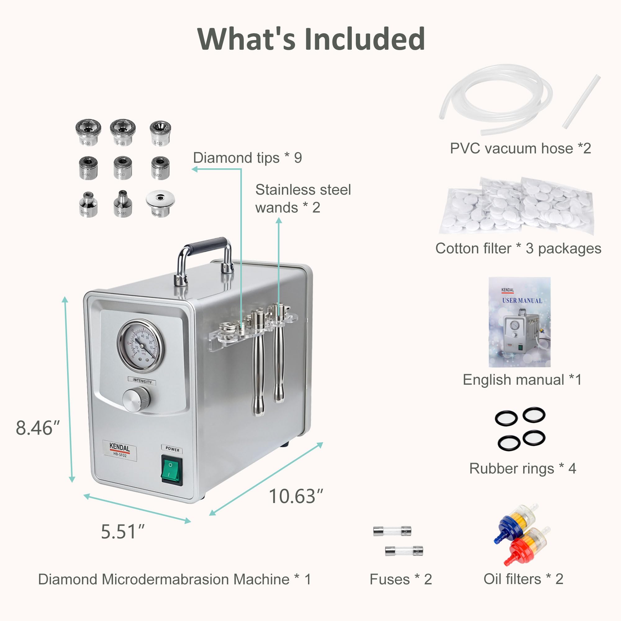 Kendal Professional Diamond Microdermabrasion Machine HB-SF02 | Dermabrasion Facial Skin Care Device with Power Suction