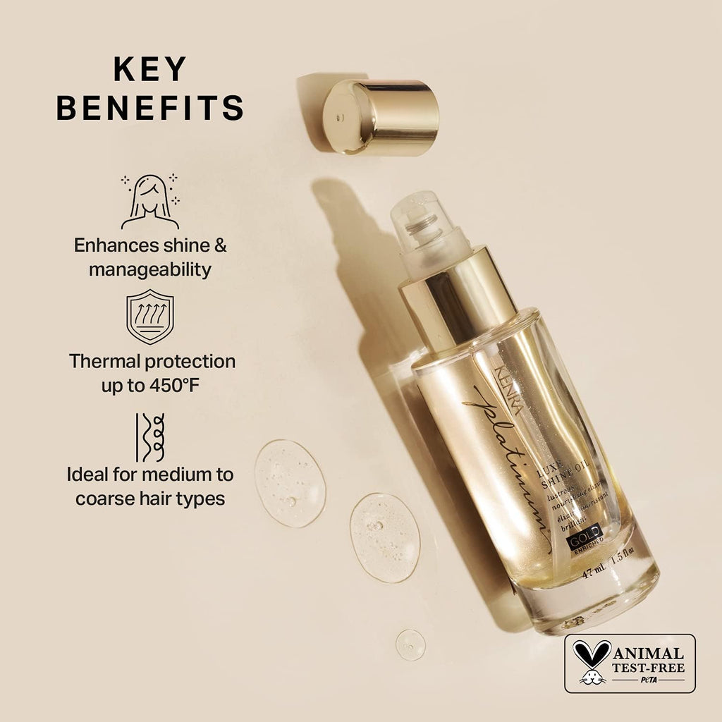 Kenra Platinum Luxe Shine Oil – Gold-Enriched Nourishing Elixir for Shine, Manageability, and Thermal Protection (2 x 1.5 oz)