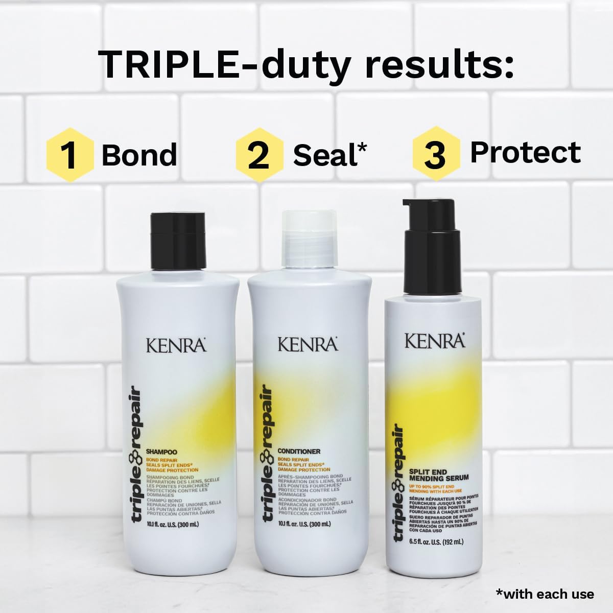 Kenra Triple Repair Shampoo & Conditioner Set — Bond Builder for Damaged Hair, 33.8 oz