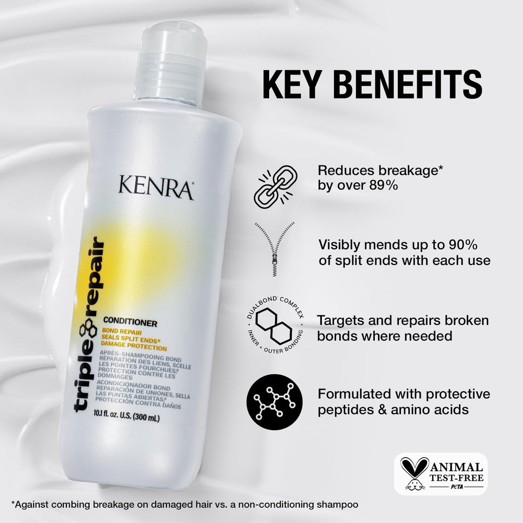Kenra Triple Repair Shampoo & Conditioner Set — Bond Builder for Damaged Hair, 33.8 oz