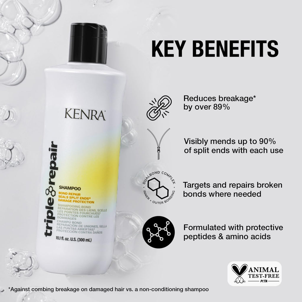 Kenra Triple Repair Shampoo & Conditioner Set — Bond Builder for Damaged Hair, 33.8 oz