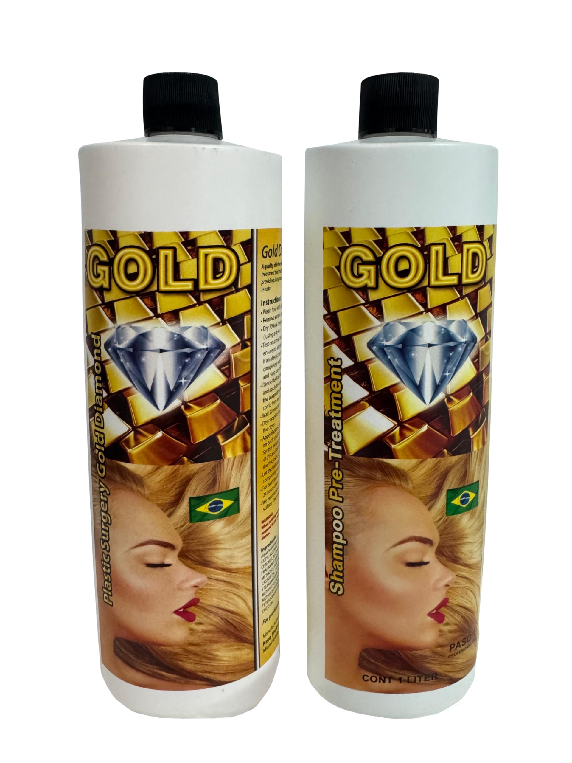Kera Fruit Gold Diamond Hair Surgery Treatment + Shampoo (32 oz) – Brazilian Smoothing & Hydration