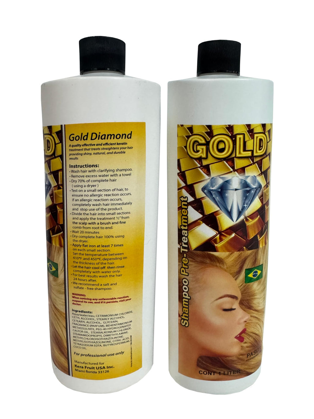 Kera Fruit Gold Diamond Hair Surgery Treatment + Shampoo (32 oz) – Brazilian Smoothing & Hydration