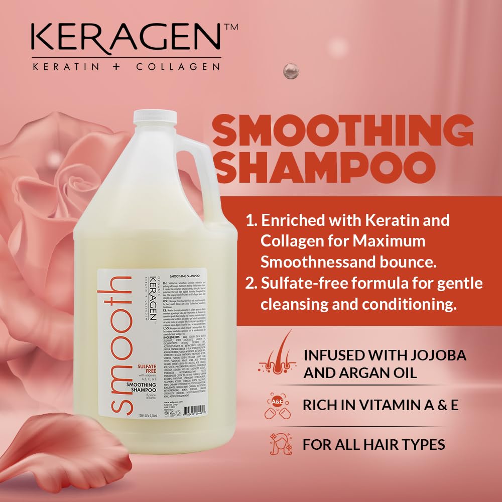 KERAGEN Smoothing Conditioner with Keratin & Collagen – Sulfate Free, All Hair Types, 128 oz