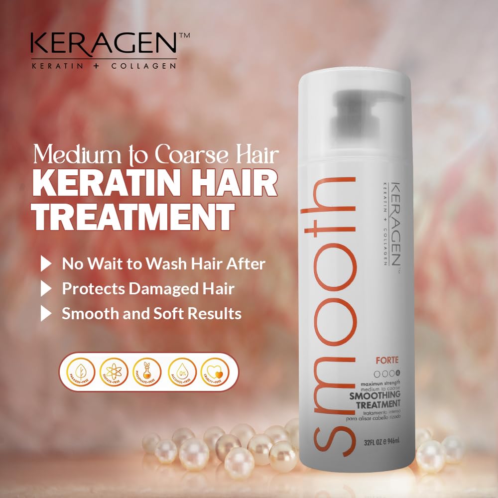 KERAGEN Brazilian Smoothing Keratin Treatment | Sulfate-Free Blowout System for Dry, Damaged Hair | 32 oz