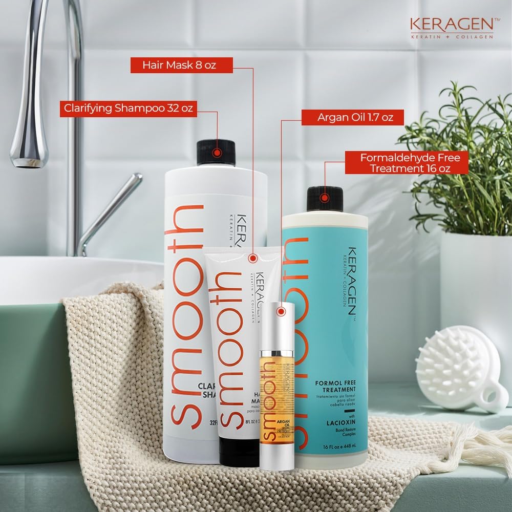 Keragen Brazilian Keratin Smoothing Treatment – Formaldehyde-Free Home Blowout Kit (16 oz) | Organic Keratin & Collagen