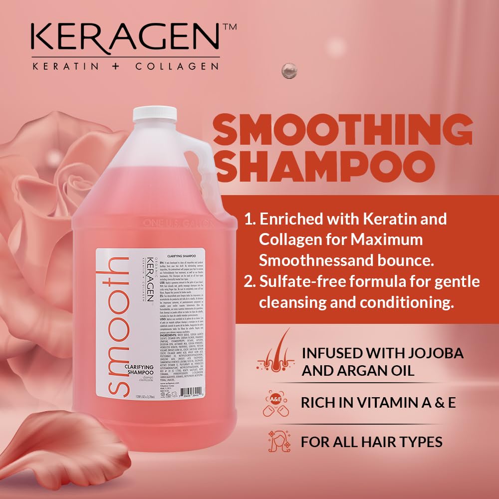 KERAGEN Clarifying Shampoo with Keratin and Collagen – All Hair Types, Sulfate Free, 128 Oz
