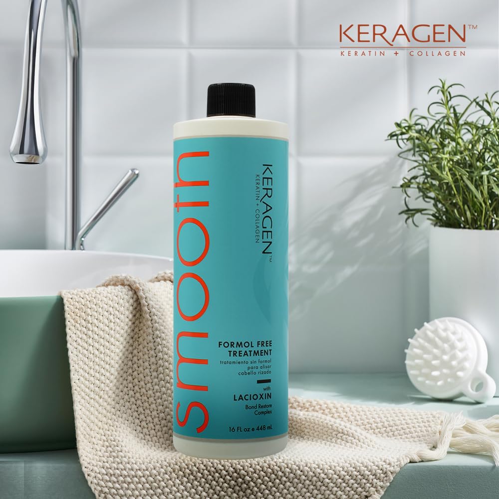 Keragen Brazilian Keratin Smoothing Treatment - Formaldehyde-Free Blowout for Frizzy, Dry, or Damaged Hair | Fine to Medium Hair | 16 oz