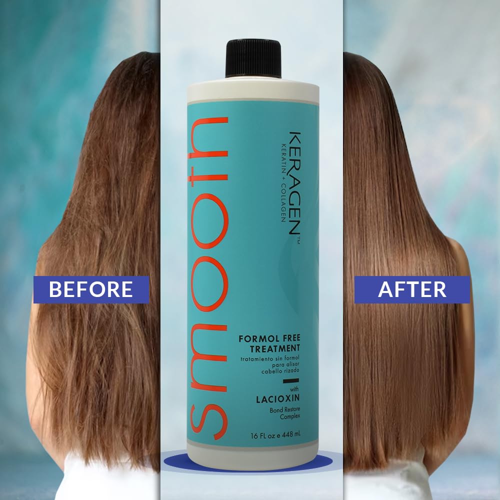 Keragen Brazilian Keratin Smoothing Treatment - Formaldehyde-Free Blowout for Frizzy, Dry, or Damaged Hair | Fine to Medium Hair | 16 oz
