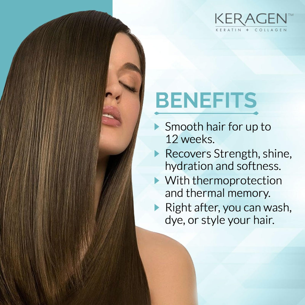 Keragen Brazilian Keratin Smoothing Treatment - Formaldehyde-Free Blowout for Frizzy, Dry, or Damaged Hair | Fine to Medium Hair | 16 oz