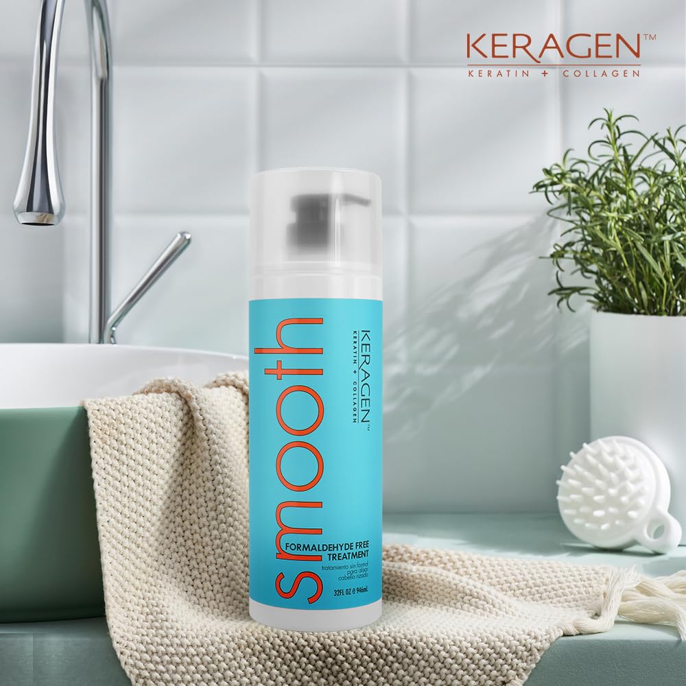 Keragen Brazilian Keratin Smoothing Treatment - 32 oz, Formaldehyde-Free Blowout for Dry & Damaged Hair (Fine to Medium)