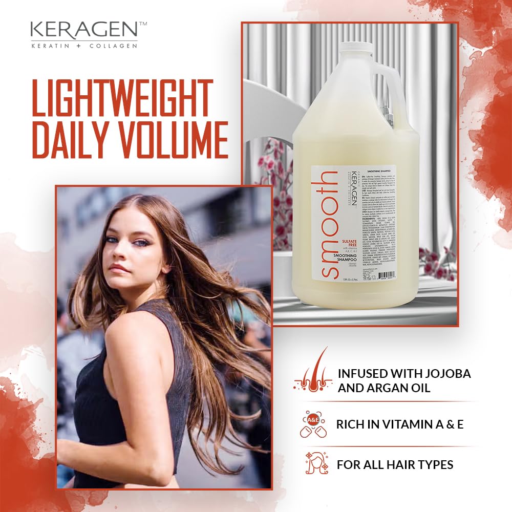 KERAGEN Smoothing Conditioner with Keratin & Collagen – Sulfate Free, All Hair Types, 128 oz