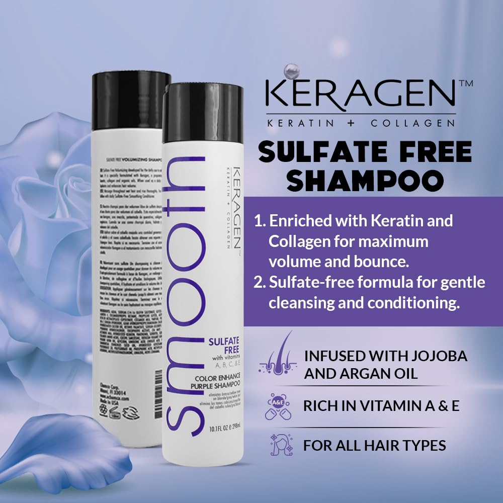 KERAGEN Sulfate-Free Color Enhance Purple Shampoo for Blonde & Silver Hair – 10 oz