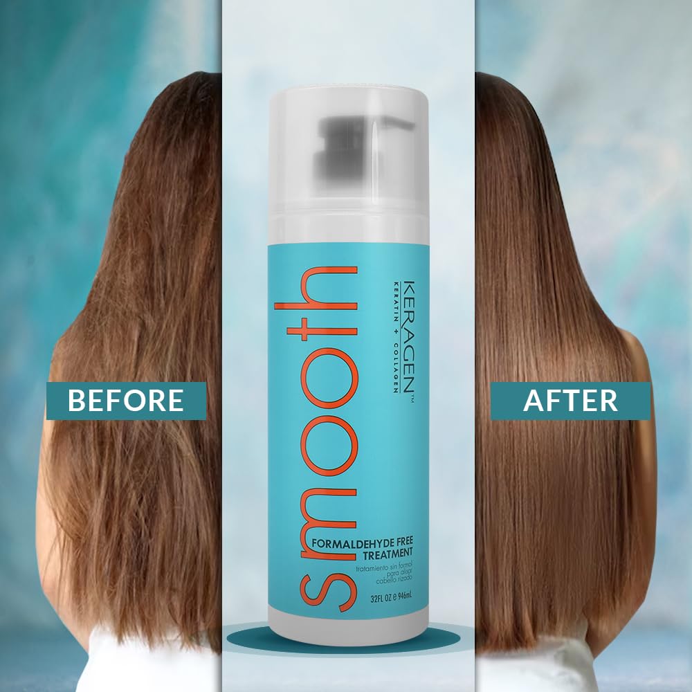 Keragen Brazilian Keratin Smoothing Treatment - 32 oz, Formaldehyde-Free Blowout for Dry & Damaged Hair (Fine to Medium)