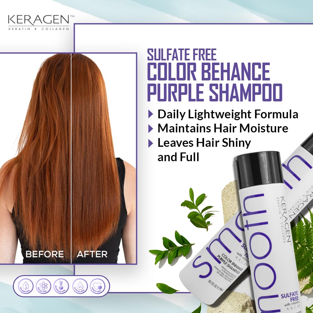KERAGEN Sulfate-Free Color Enhance Purple Shampoo for Blonde & Silver Hair – 10 oz