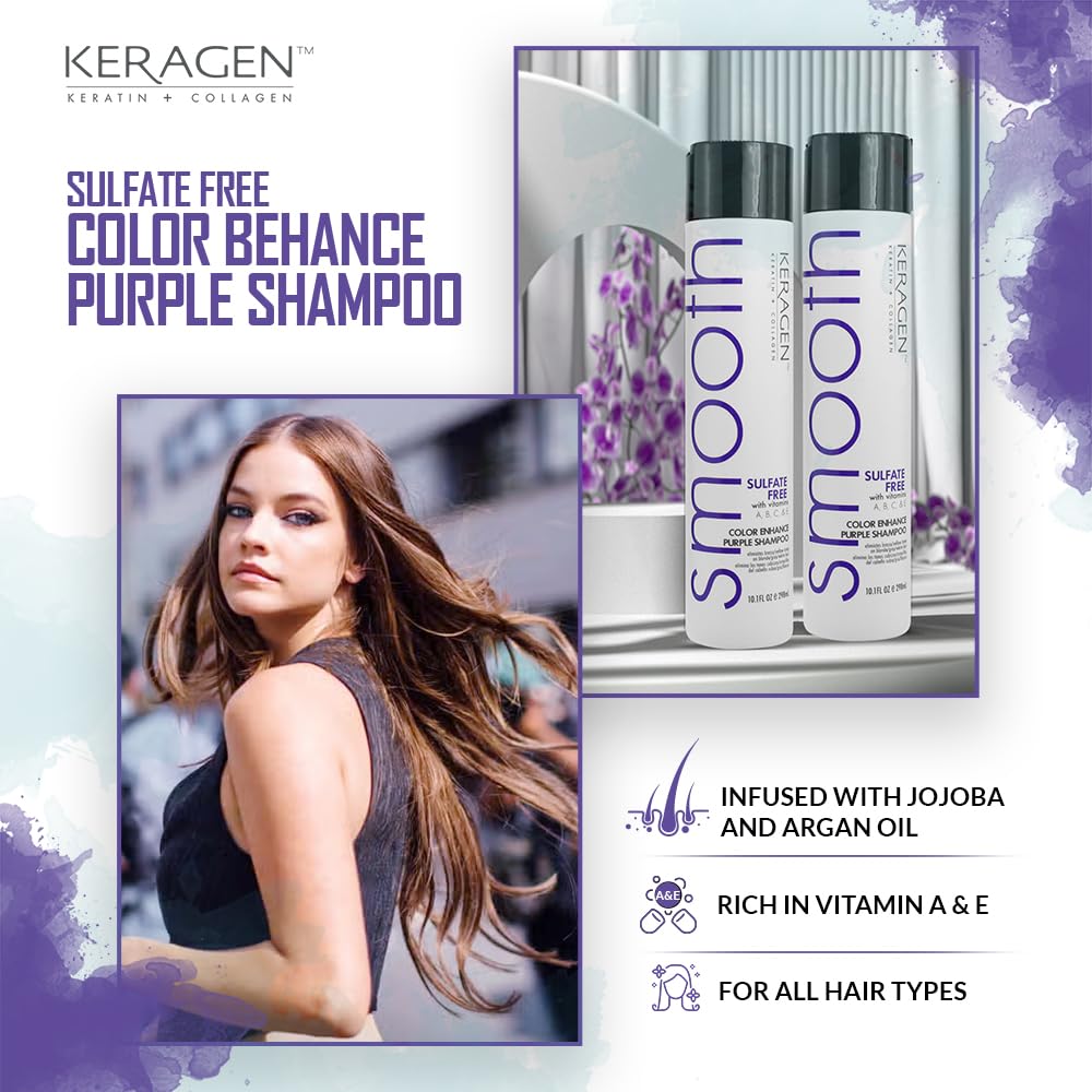 KERAGEN Sulfate-Free Color Enhance Purple Shampoo for Blonde & Silver Hair – 10 oz