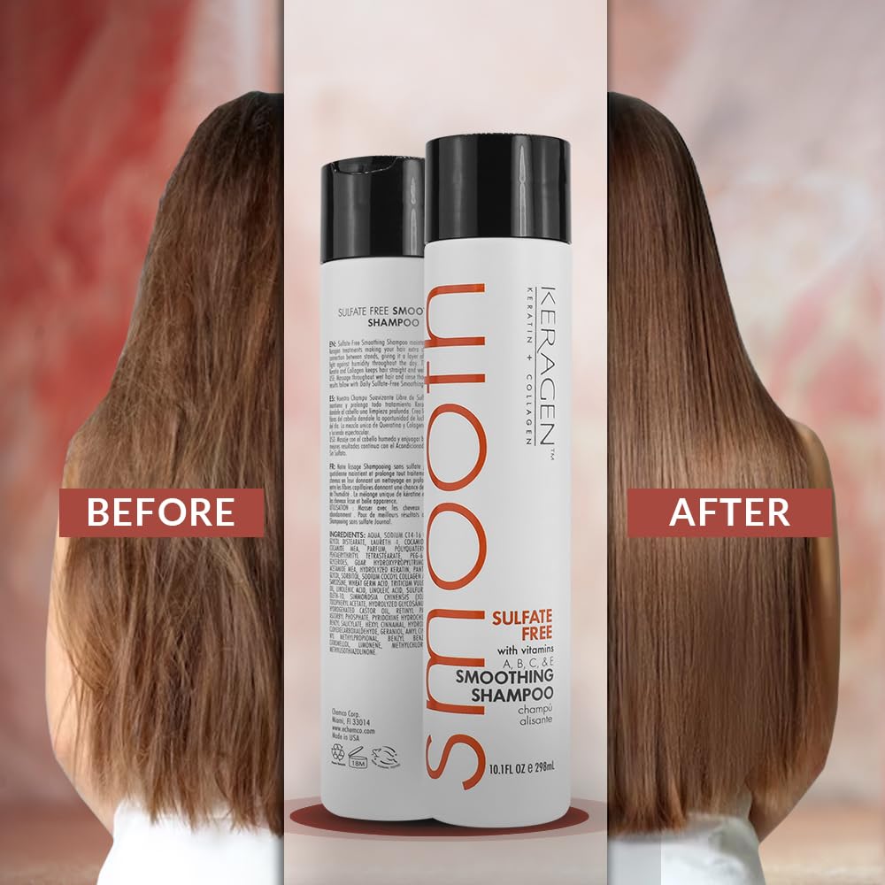 KERAGEN Smoothing Shampoo – Keratin & Collagen, Sulfate Free, Color Safe