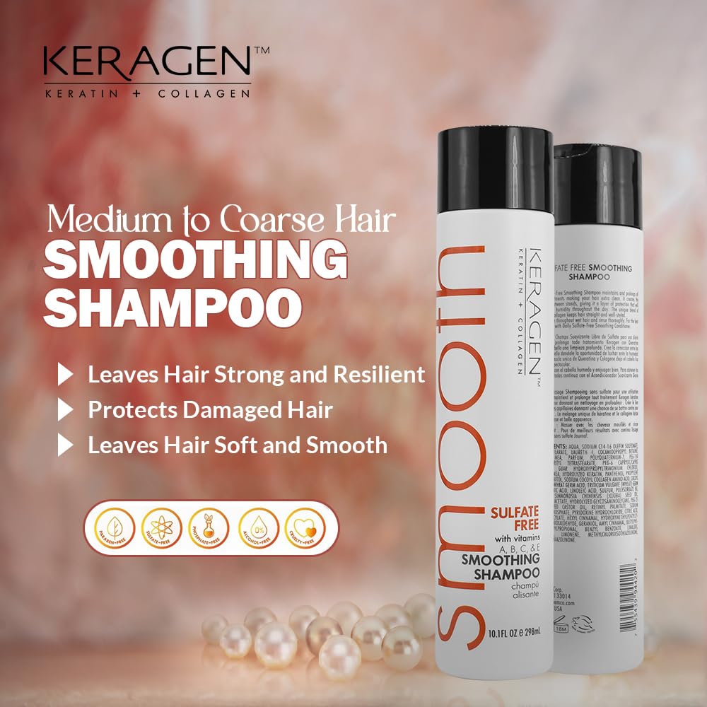 KERAGEN Smoothing Shampoo – Keratin & Collagen, Sulfate Free, Color Safe