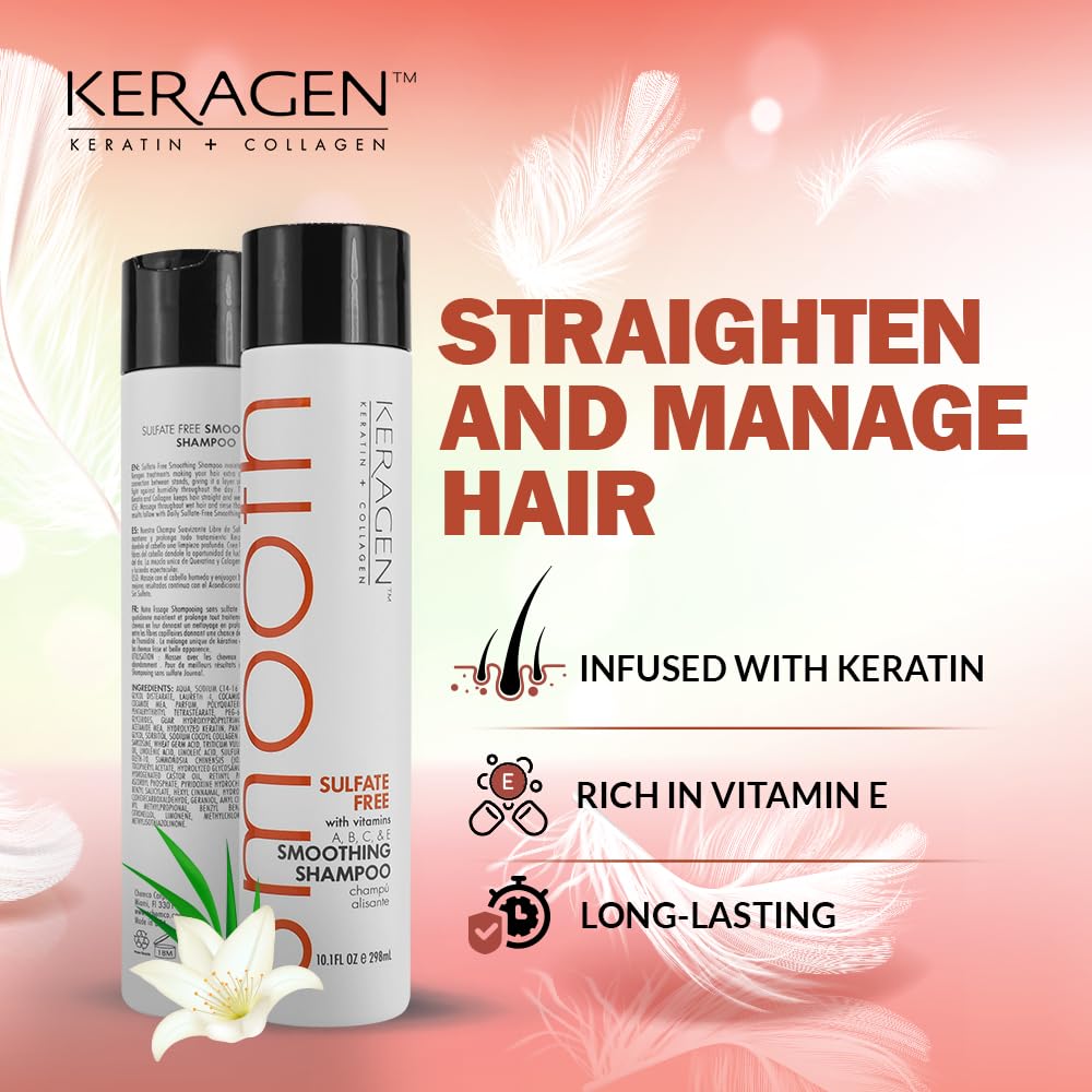 KERAGEN Smoothing Shampoo – Keratin & Collagen, Sulfate Free, Color Safe