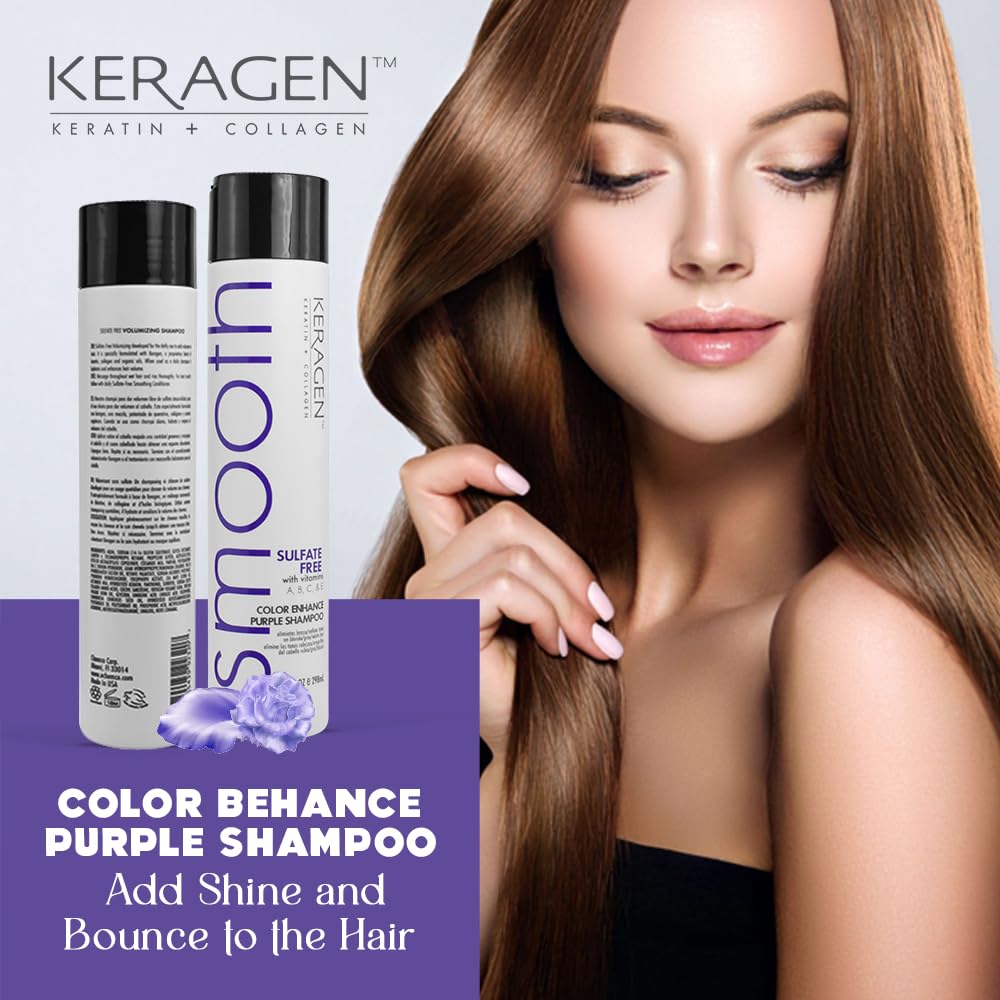 KERAGEN Sulfate-Free Color Enhance Purple Shampoo for Blonde & Silver Hair – 10 oz