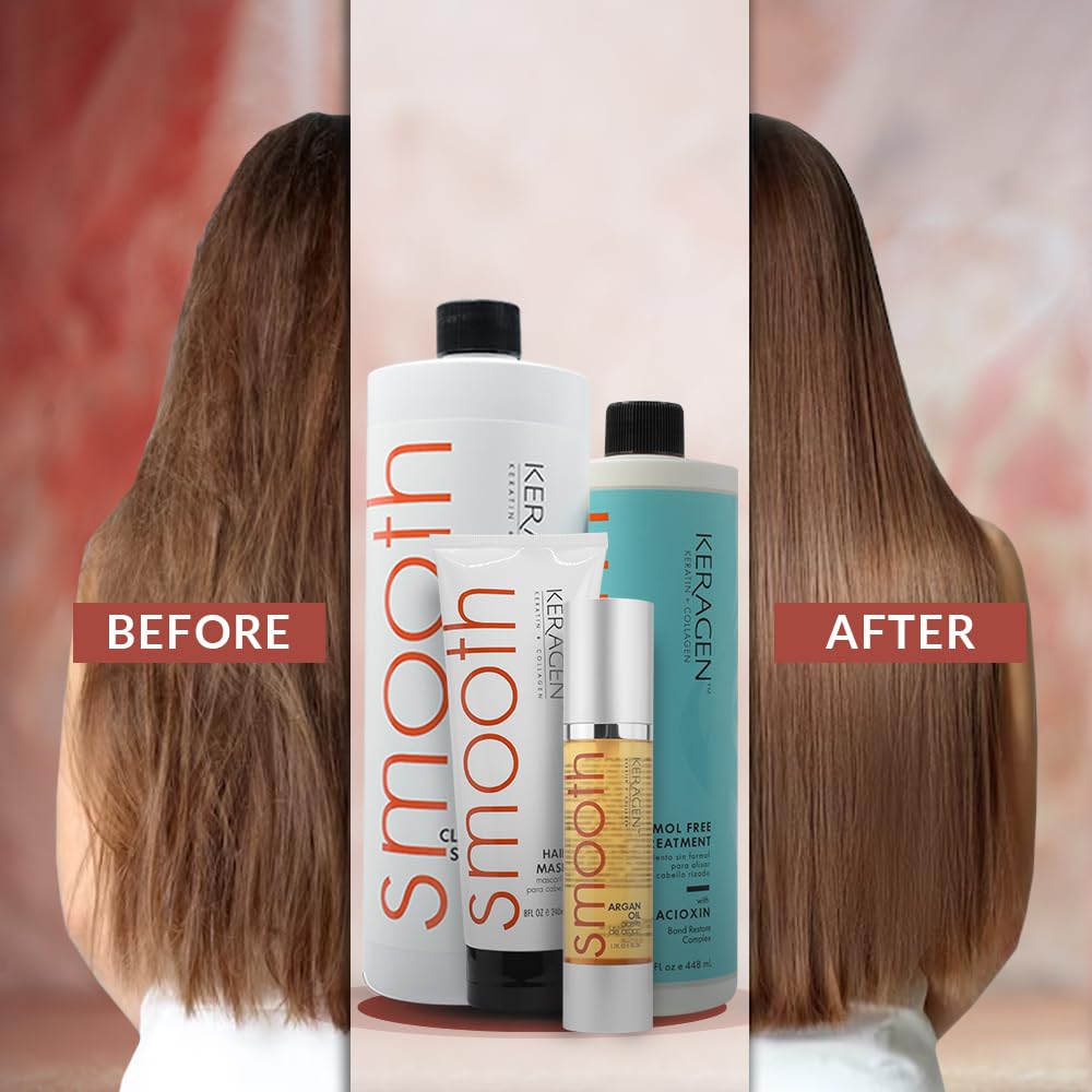 Keragen Brazilian Keratin Smoothing Treatment – Formaldehyde-Free Home Blowout Kit (16 oz) | Organic Keratin & Collagen