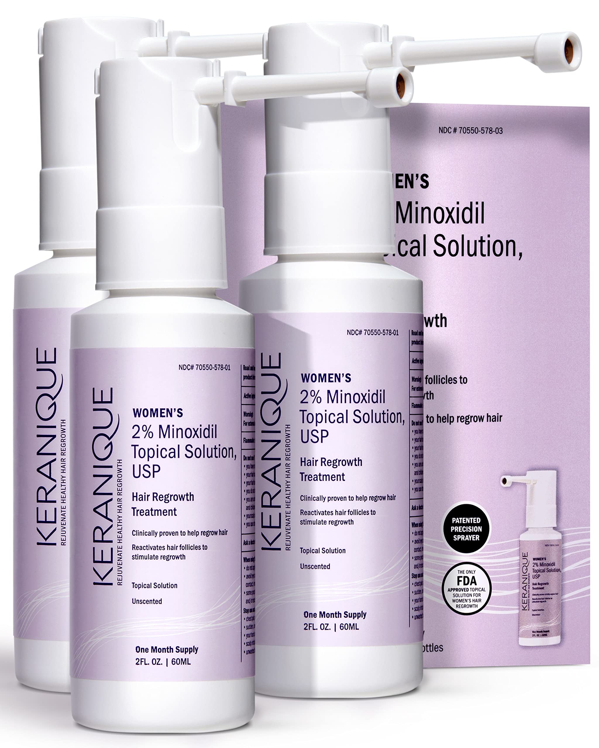 Keranique Hair Regrowth Treatment for Women - 2% Minoxidil, Precision Spray, 3-Pack
