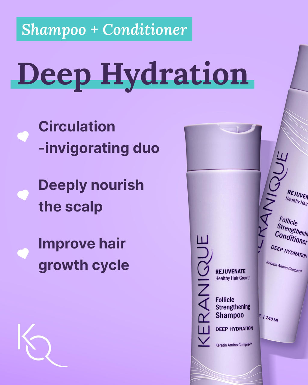 Keranique Hair Growth Set for Women — 2% Minoxidil, Deep Hydration Shampoo & Conditioner, Lift & Repair Spray